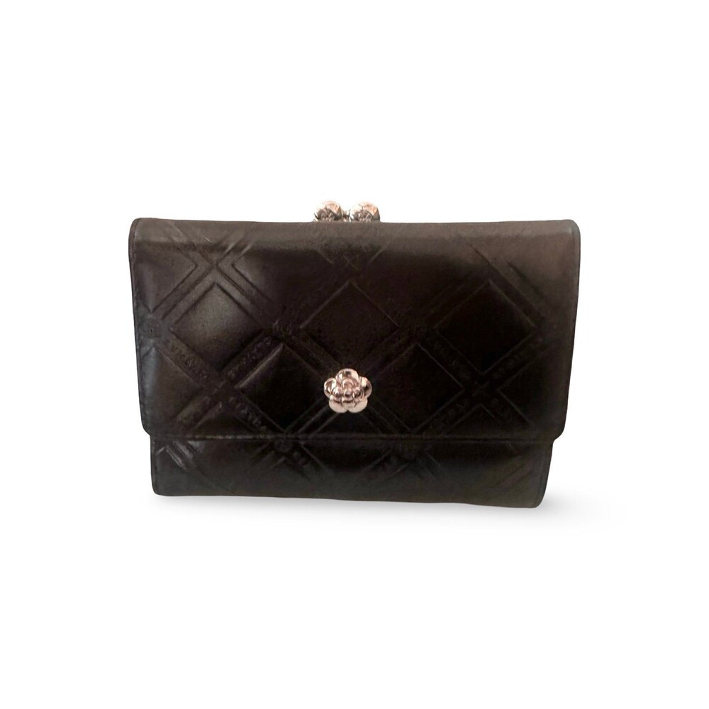 🧡Authentic CLATHAS Black Quilted Leather Wallet with Camellia Emblem – Excellent